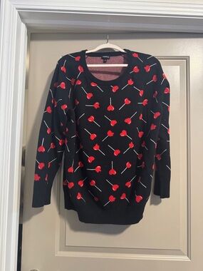 torrid Black Crewneck Sweater with Red Heart Lollipops